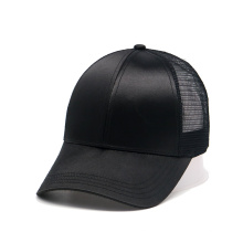 6 Panel Black Satin Trucker Hat